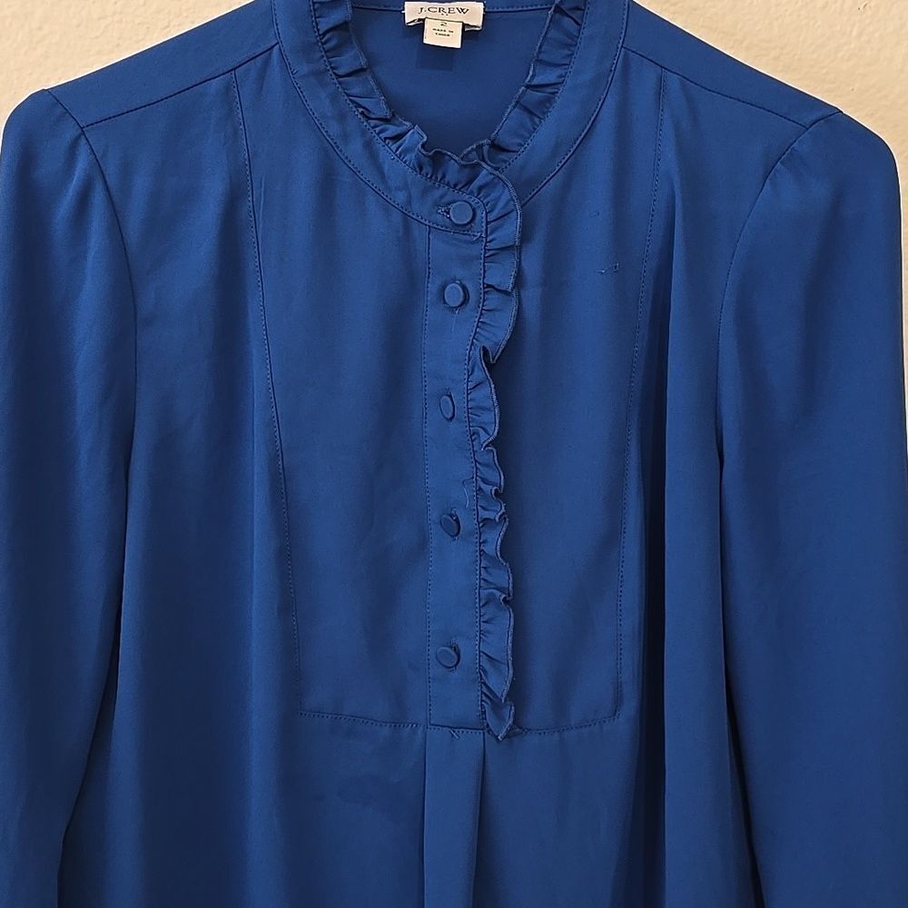 J. Crew Factory Long Sleeve Ruffle Detail Top in Royal Blue BA742